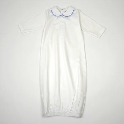 White Pima Cotton Baby Gown with Matching Piping