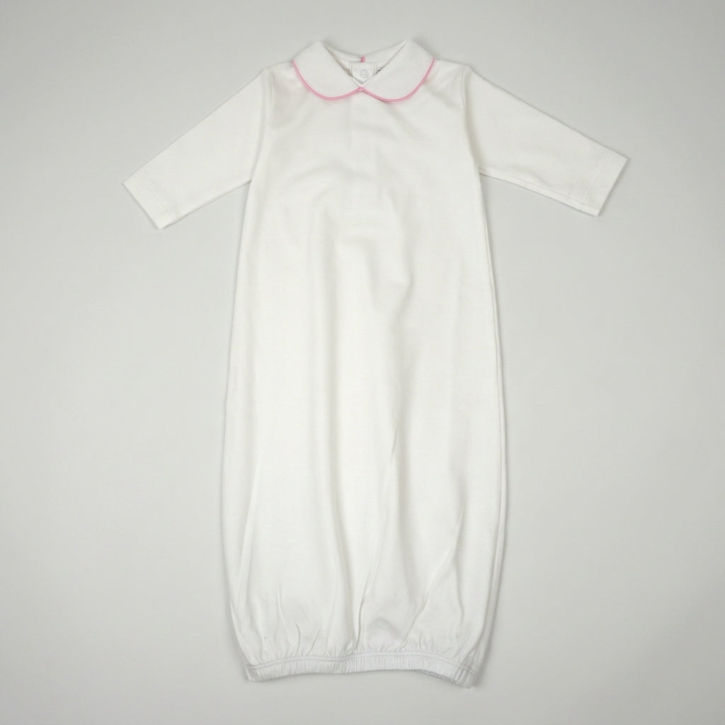 White Pima Cotton Baby Gown with Matching Piping