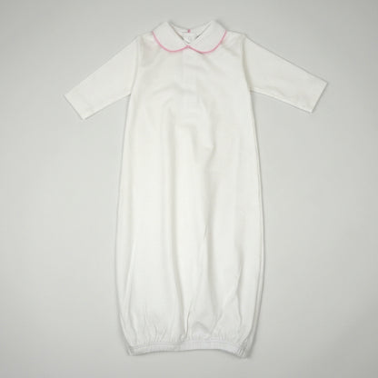 White Pima Cotton Baby Gown with Matching Piping