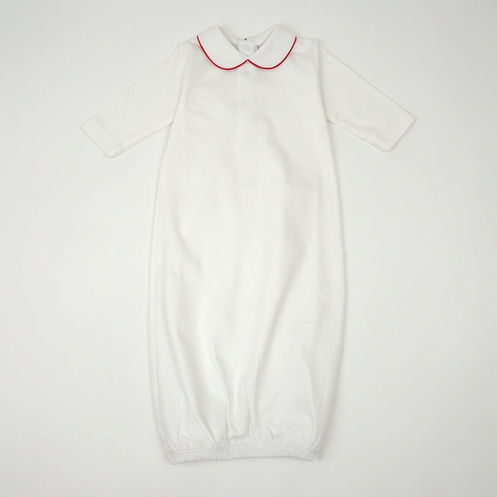White Pima Cotton Baby Gown with Matching Piping