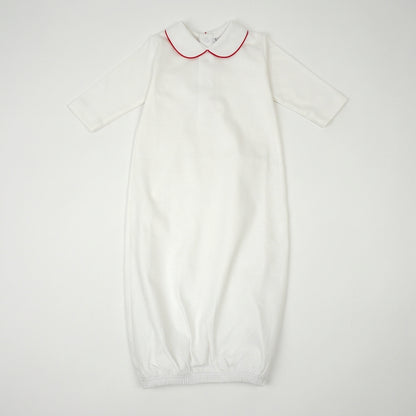 White Pima Cotton Baby Gown with Matching Piping
