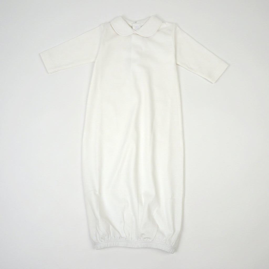 White Pima Cotton Baby Gown with Matching Piping