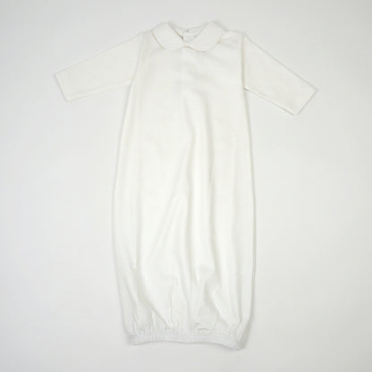 White Pima Cotton Baby Gown with Matching Piping
