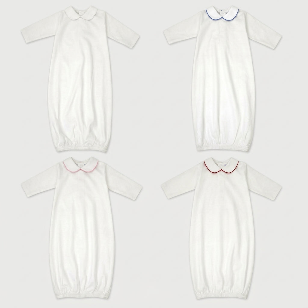 White Pima Cotton Baby Gown with Matching Piping
