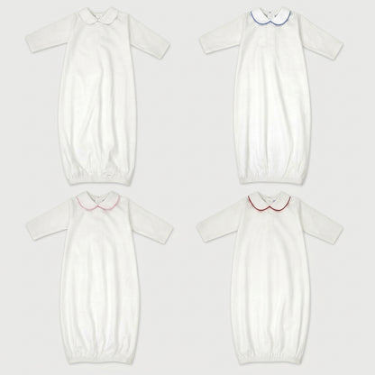 White Pima Cotton Baby Gown with Matching Piping