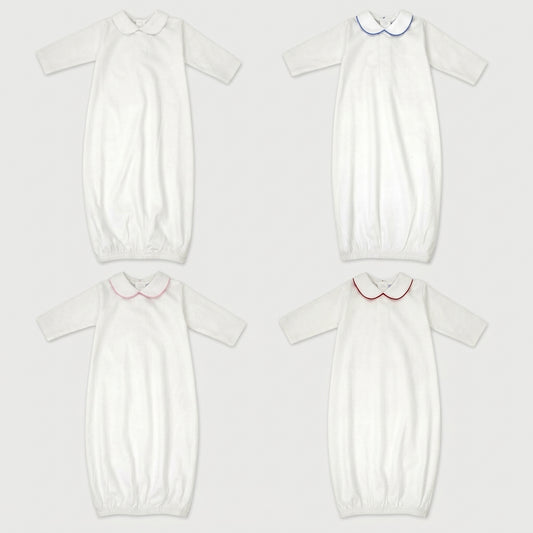 White Pima Cotton Baby Gown with Matching Piping