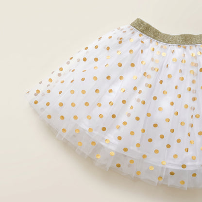 White Tulle Tutu with Gold Dots