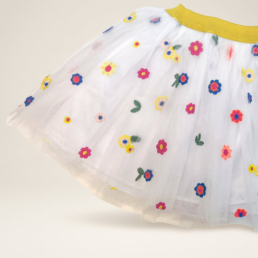 White Tutu with Multi-Colored Flowers