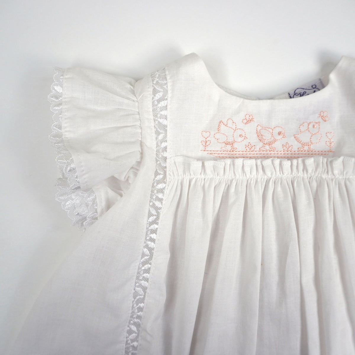 White Embroidered Floral Ruffle Sleeve Dress