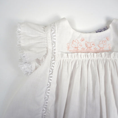 White Embroidered Floral Ruffle Sleeve Dress