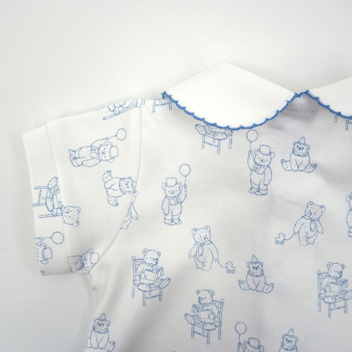 Teddy Bear Pima Cotton Baby Romper with Peter Pan Collar