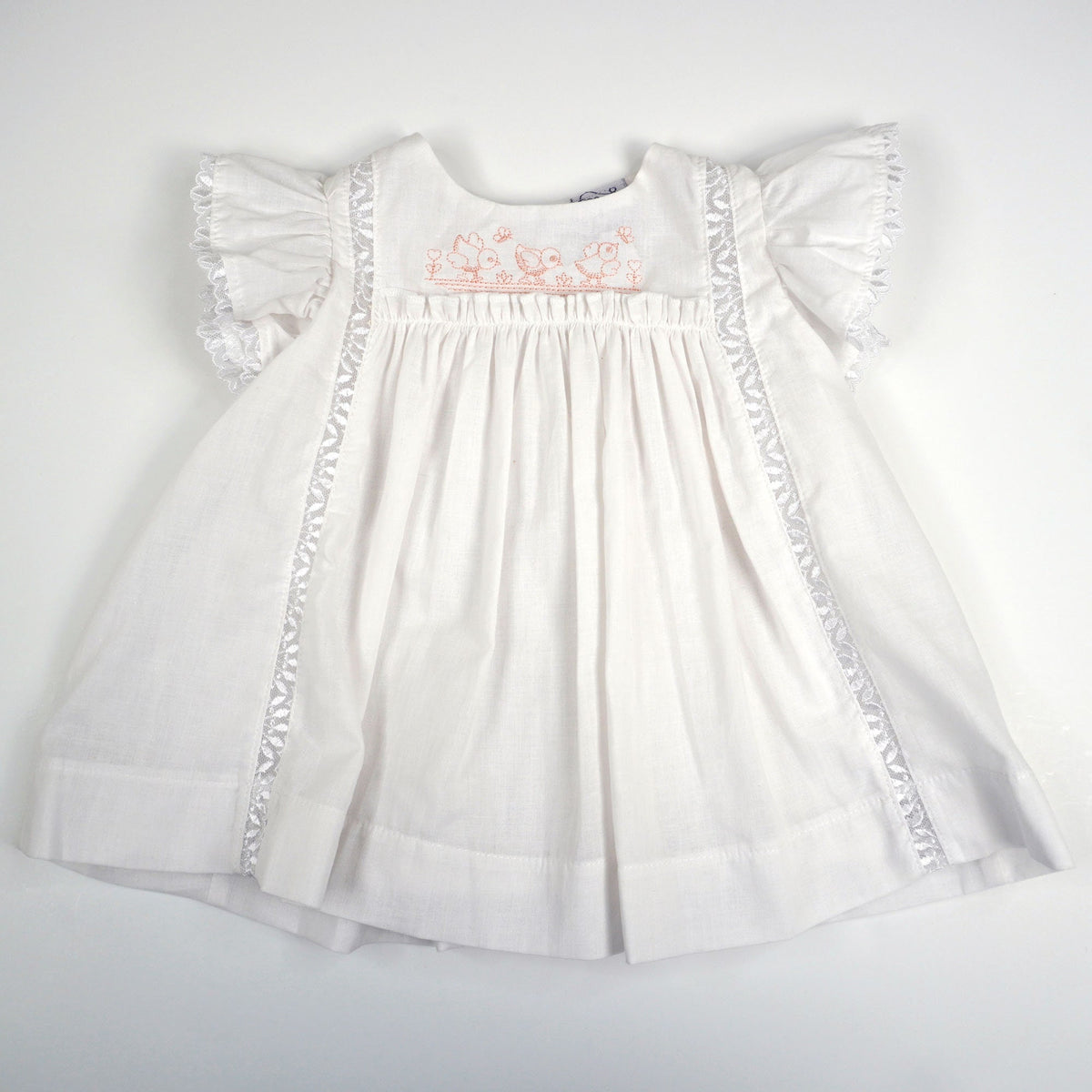 White Embroidered Floral Ruffle Sleeve Dress