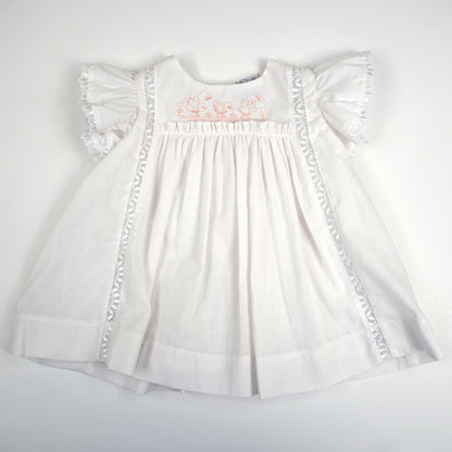 White Embroidered Floral Ruffle Sleeve Dress