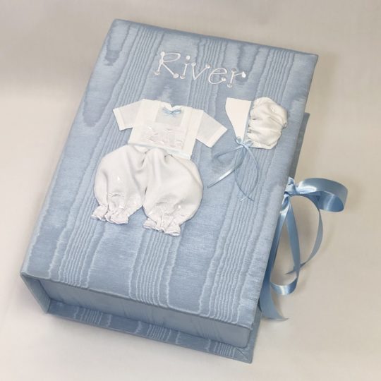 Medium Baby Keepsake Box In Moiré With Swiss Batiste Knickers