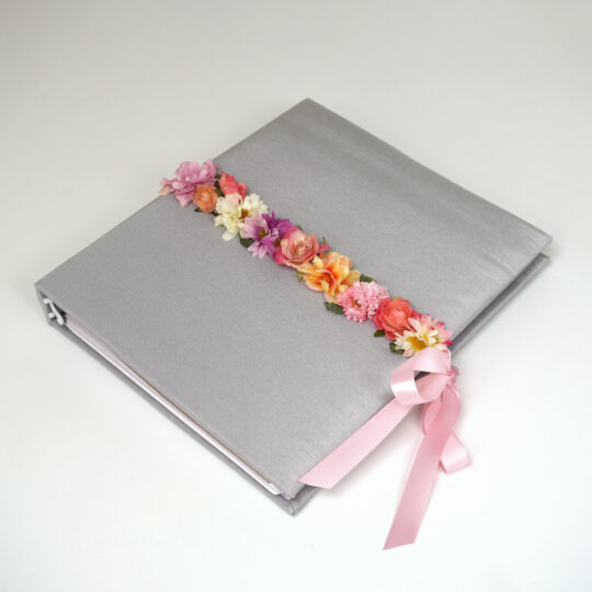 Baby Memorey Book in Shantung with Flower Garland