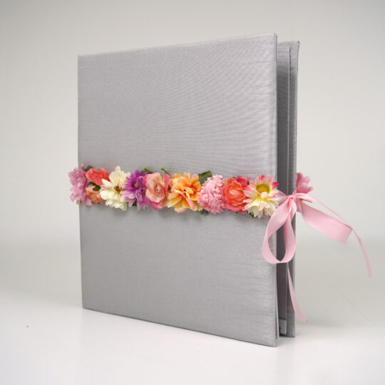 Baby Memorey Book in Shantung with Flower Garland