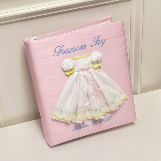 Baby Memory Book In Shantung With Swiss Batiste Dress With Flowers