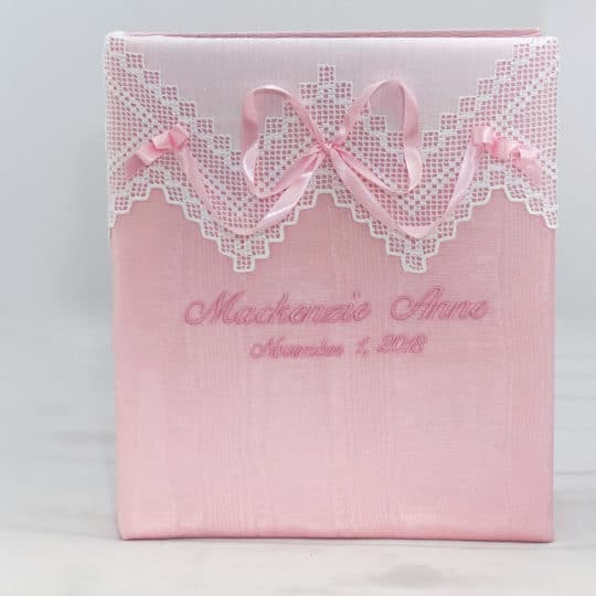 Baby-Memory-Book-KBRE-37B-Pink-Moire-Ballantines-Font-Baby-Pink-Thread