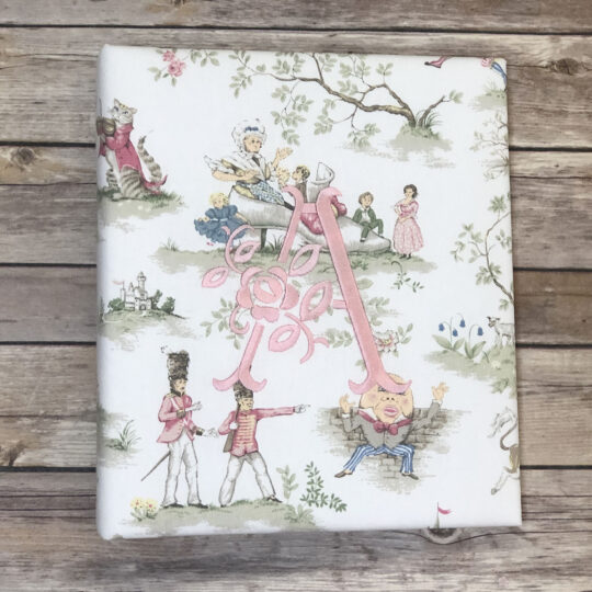 Baby-Memory-Book-KBRE-BG-Multicolored-Toile-Antique-Rose-Baby-Pink-Thread