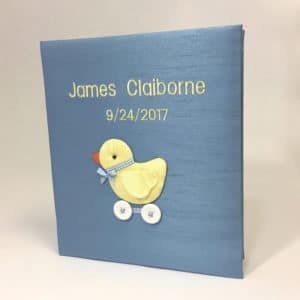 Baby Memory Book In Shantung With Baby Chick On Wheels