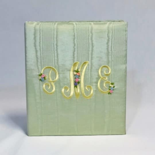 Baby Memory Book In Moiré With Silk Ribbon Flowers