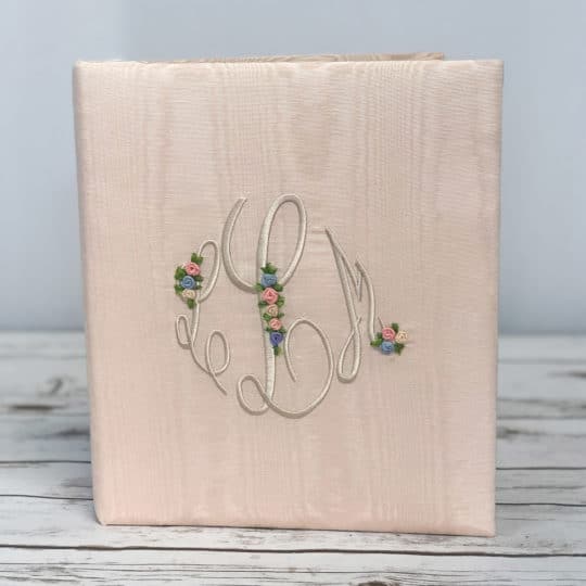 Baby Memory Book In Moiré With Silk Ribbon Flowers