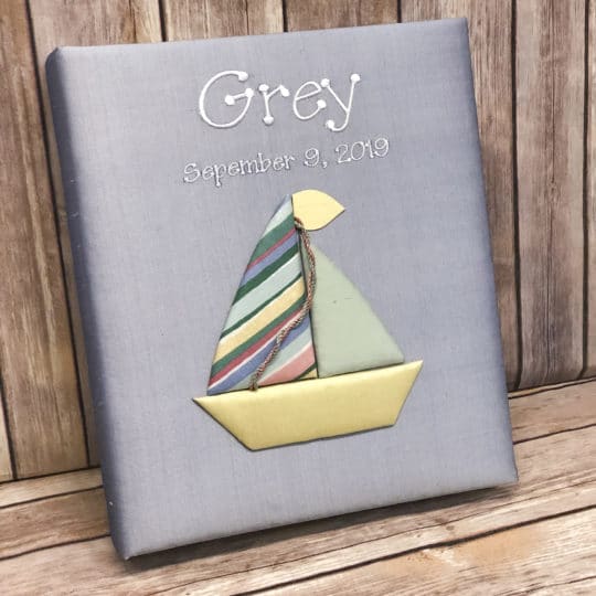 Baby Memory Book In Silk With Pastel Sailboats