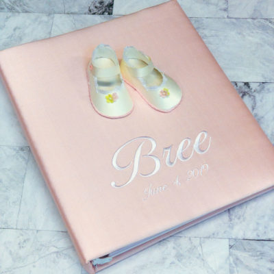 Baby Memory Book In Silk With Baby Shoes