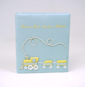 Baby Memory Book in Piqué Cotton with Choo Choo Train