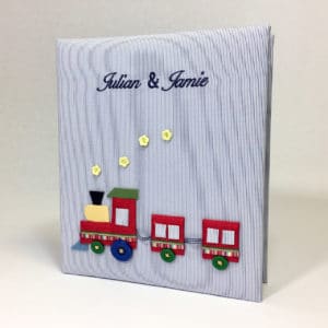 Baby Memory Book In Fine Striped Pima Cotton With Multicolored Train