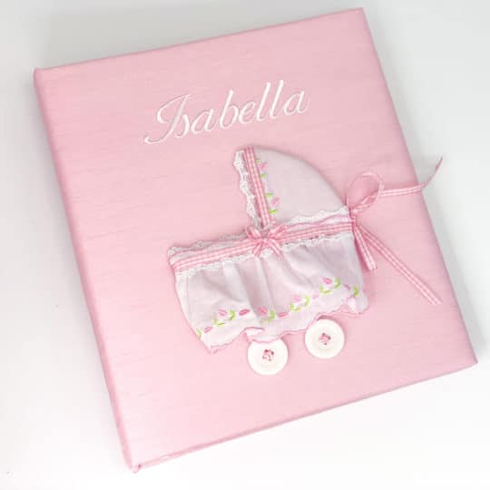 Baby Memory Book In Shantung With Swiss Batiste Baby Carriage