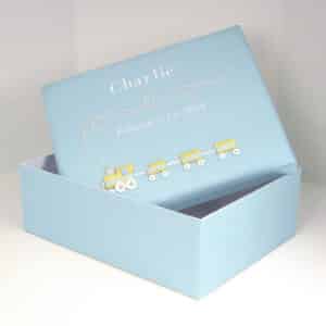 Large Baby Keepsake Box in Piqué Cotton with Choo Choo Train