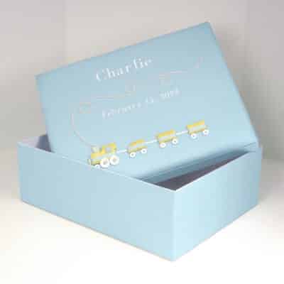 Large Baby Keepsake Box in Piqué Cotton with Choo Choo Train