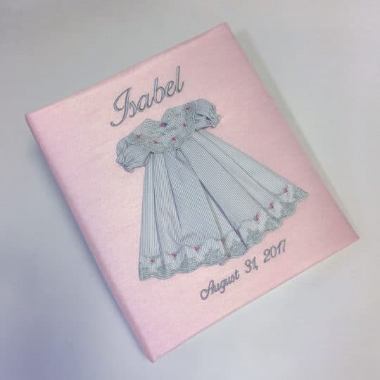 Baby Memory Book In Shantung With Embroidered Gown