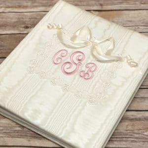 Large-Baby-Photo-Album-AR11-35M-Cream-Moire-Upright-Baby-Pink-Thread-Cream-lace