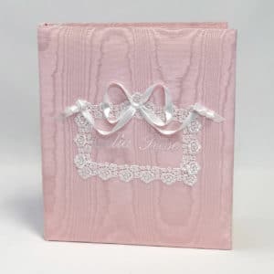 Large-Baby-Photo-Album-AR11-35M-Pink-Moire-Ballantines-Font-White-Thread