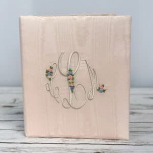 Large Ring Bound Photo Album In Moiré With Silk Ribbon Flowers