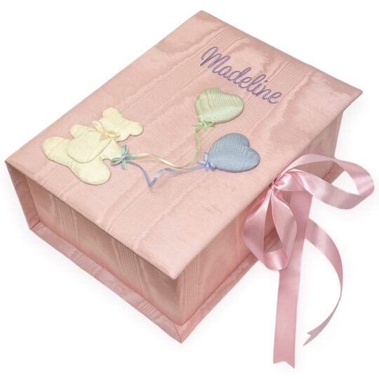 Medium Baby Keepsake Box In Moiré With Bear & Balloons