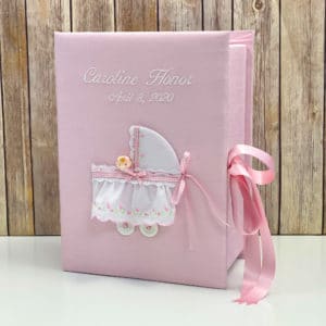 Medium Baby Keepsake Box In Shantung With Swiss Batiste Baby Carriage
