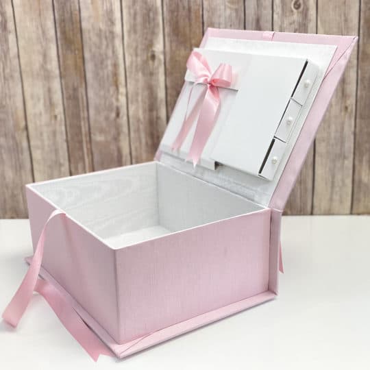Medium Baby Keepsake Box In Shantung With Swiss Batiste Baby Carriage