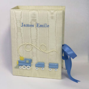 Medium Baby Keepsake Box in Moiré with Choo Choo Train