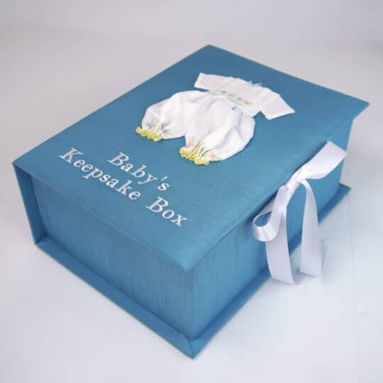 Medium Baby Keepsake Box in Shantung with Swiss Batiste Knickers with Flowers