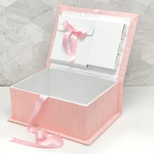 Medium Baby Keepsake Box In Moiré With Silk Ribbon Flowers