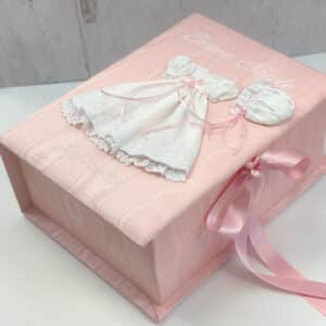Medium Baby Keepsake Box In Moiré With Swiss Batiste Dress
