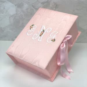 Medium Baby Keepsake Box In Moiré With Silk Ribbon Flowers