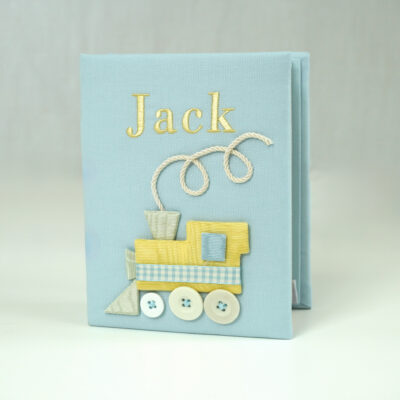 Small Hardbound Photo Album in Piqué Cotton with Choo Choo Train