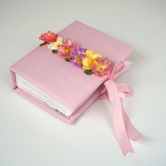 Small Hardbound Photo Album in Shantung with Flower Garland
