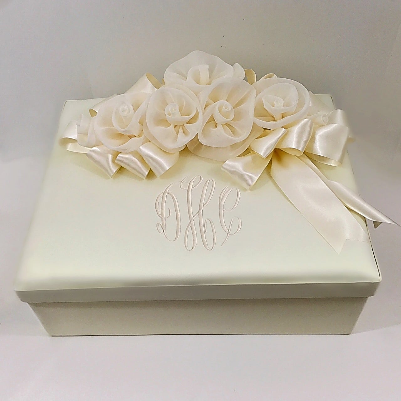 Large Bridal Keepsake Box in Matte Satin with Chiffon Roses