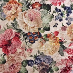 Fabric-Swatch-Brocade-Colored-Flowers-on-Ecru-Brocade