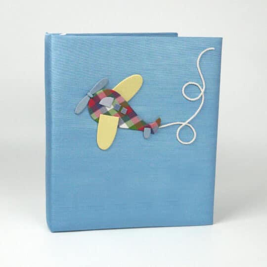 Baby Memory Book in Shantung Silk with Airplane on cover
